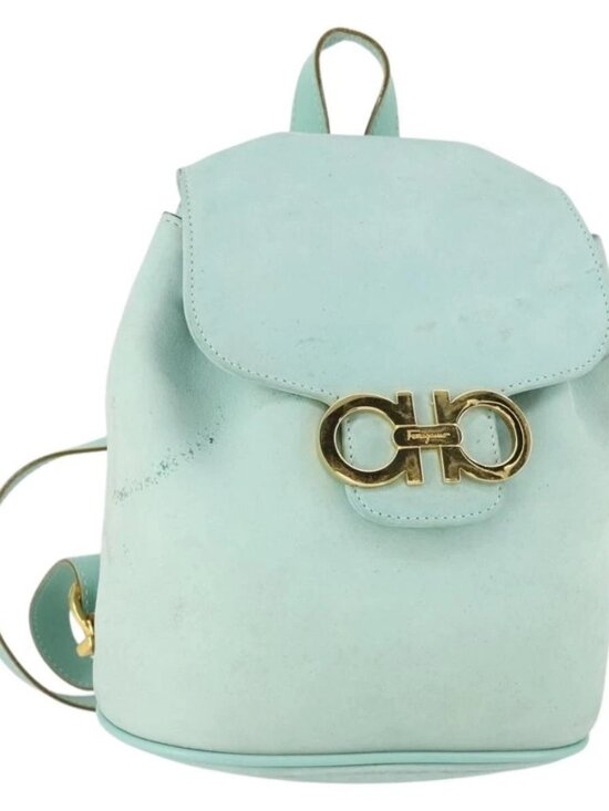 Salvatore Ferragamo Gancini Backpack Suede Green Gold Auth 159843 main image 9